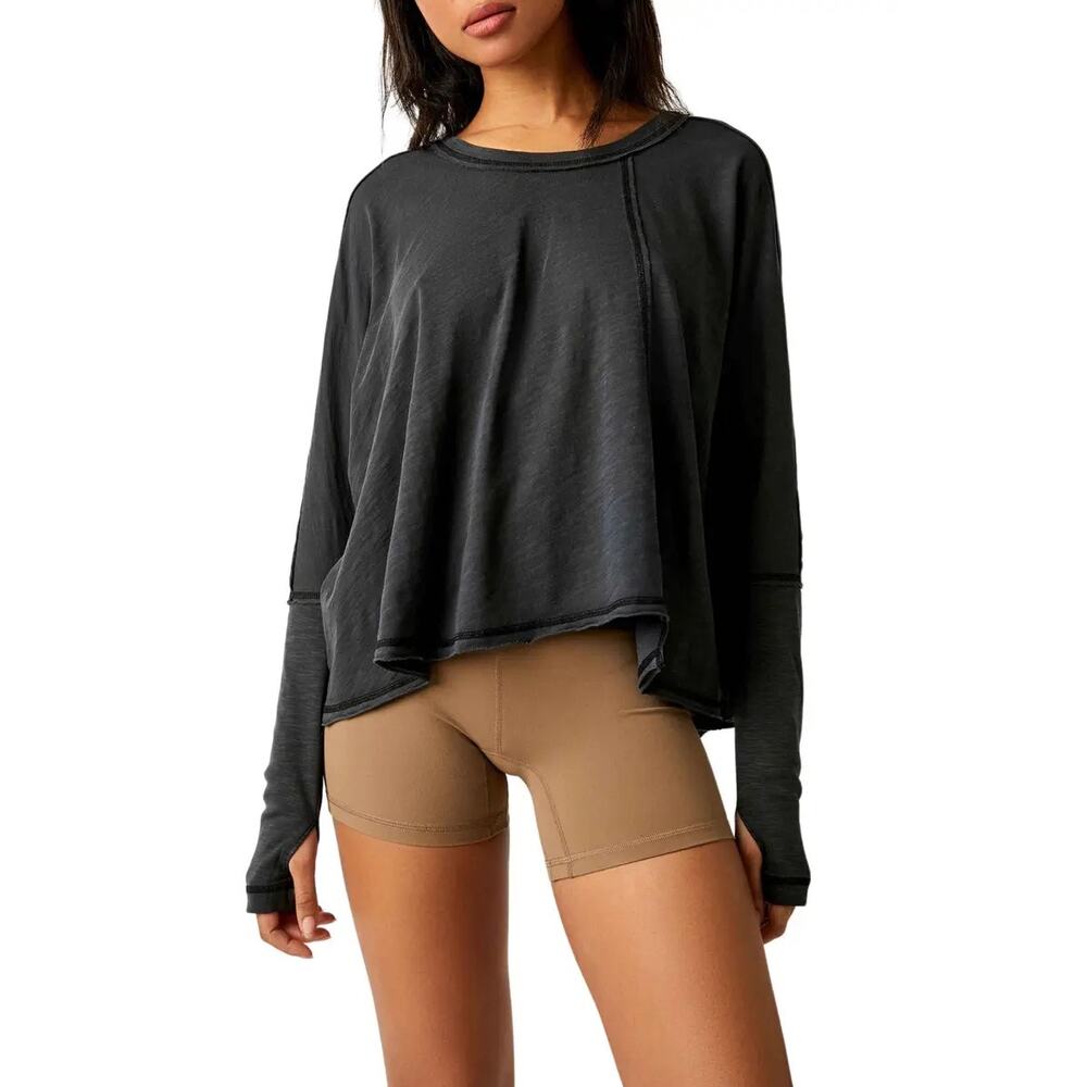 Free People Movement Ten Laps Asymmetric Long Sleeve Cotton Long Sleeve Top- M